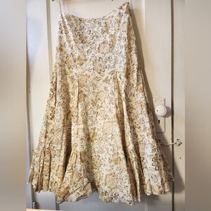 Alex Marie Cream and Gold Floral Tiered Cotton Maxi Skirt Size 6